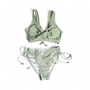 Cupshe Tropical Floral Back Tie Bralette & Tie Side Bikini Set Size Small